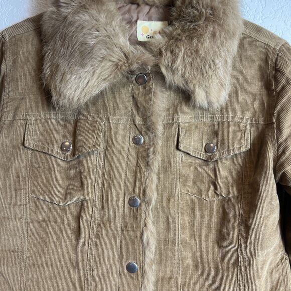 Gemini Women's M Genuine Rabbit Fur Lined Brown Corduroy Snap Front Jacket 😎 - Picture 6 of 14